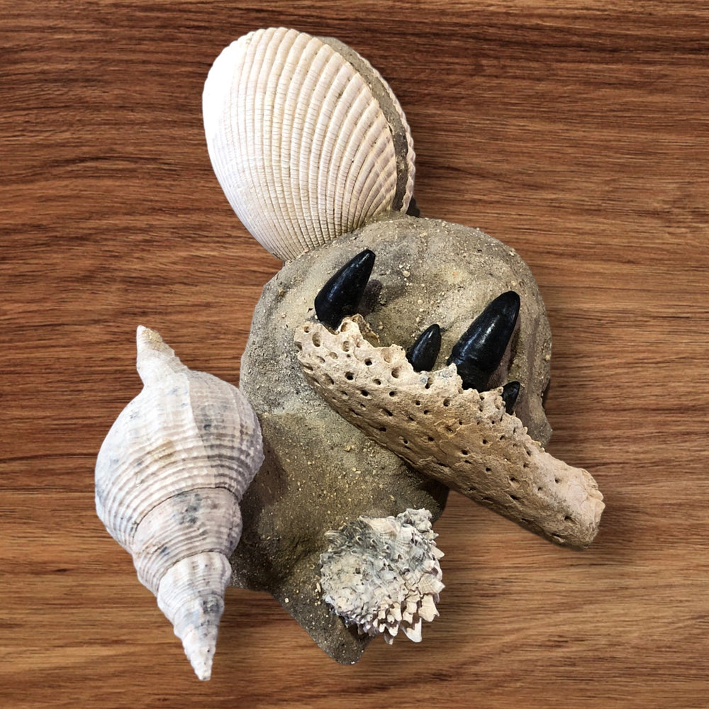 Skulptur Alligartor und Muschel aus dem Pleistozän / USA